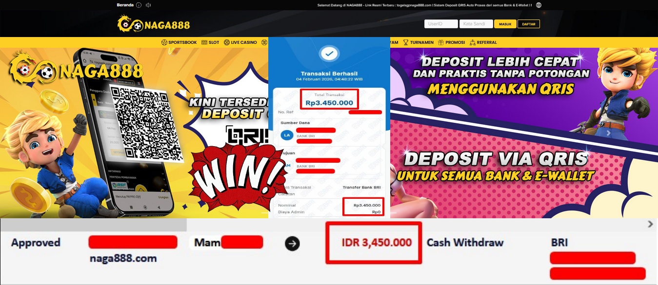 Bukti Kemenangan Withdraw IDR 3,450,000,- | NAGA888
