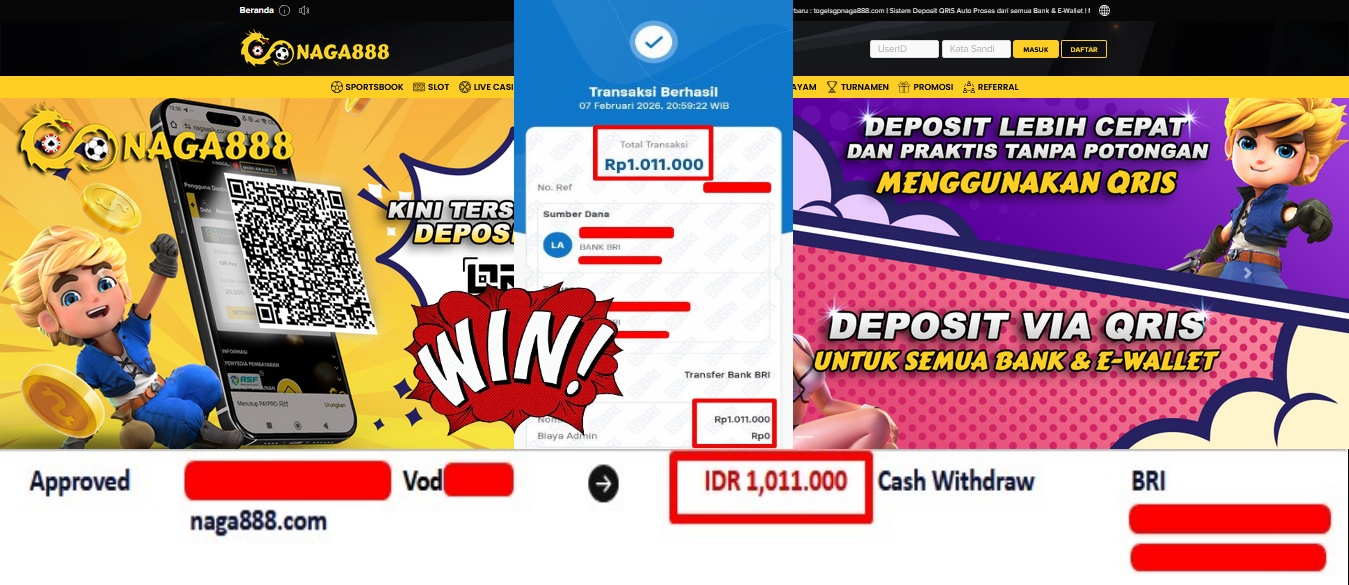 Bukti Kemenangan Withdraw IDR 1,011,000,- | NAGA888