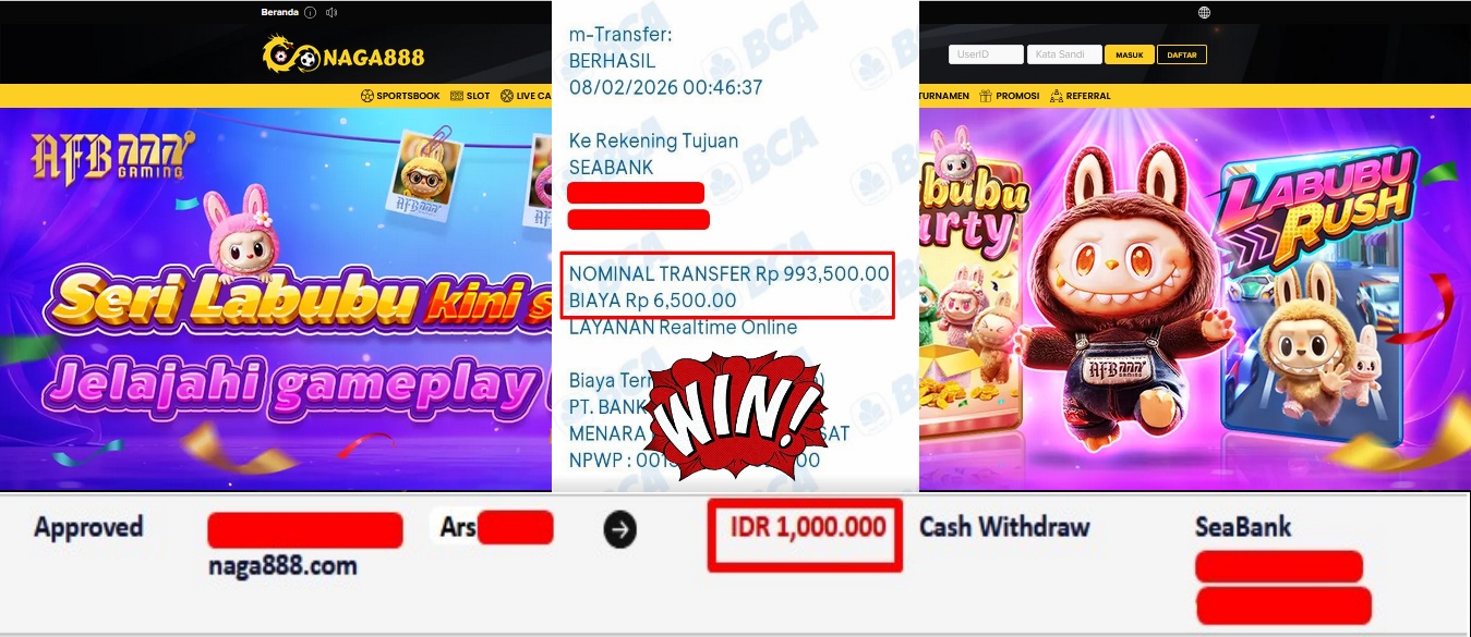Bukti Kemenangan Withdraw IDR 1,000,000,- | NAGA888