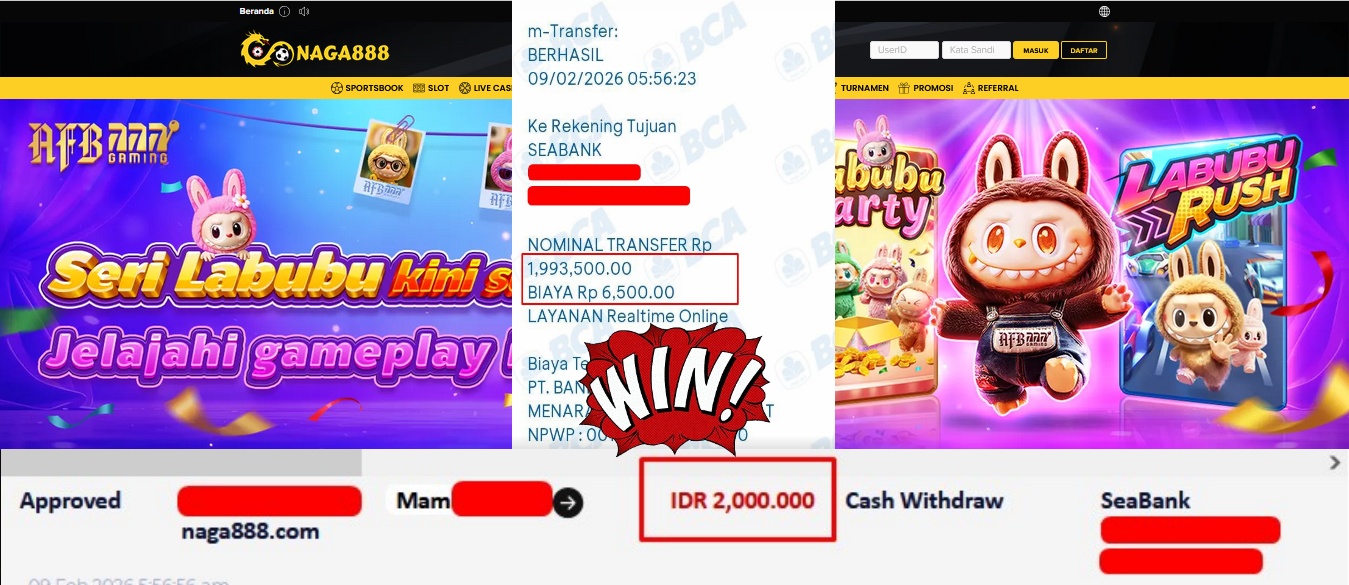 Bukti Kemenangan Withdraw IDR 2,000,000,- | NAGA888