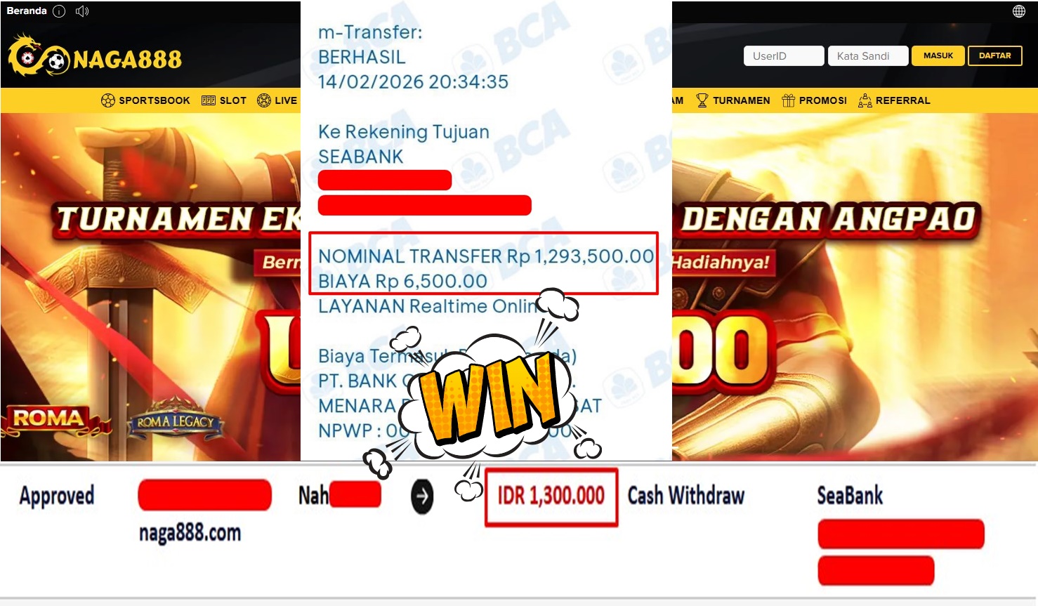 Bukti Kemenangan Withdraw IDR 1,300,000,- | NAGA888