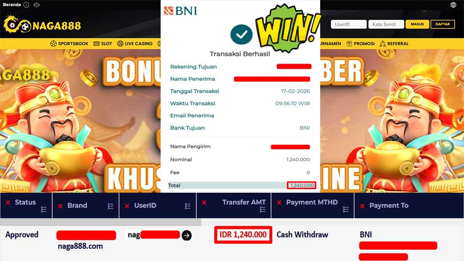 Bukti Kemenangan Withdraw IDR1,240,000,- | NAGA888
