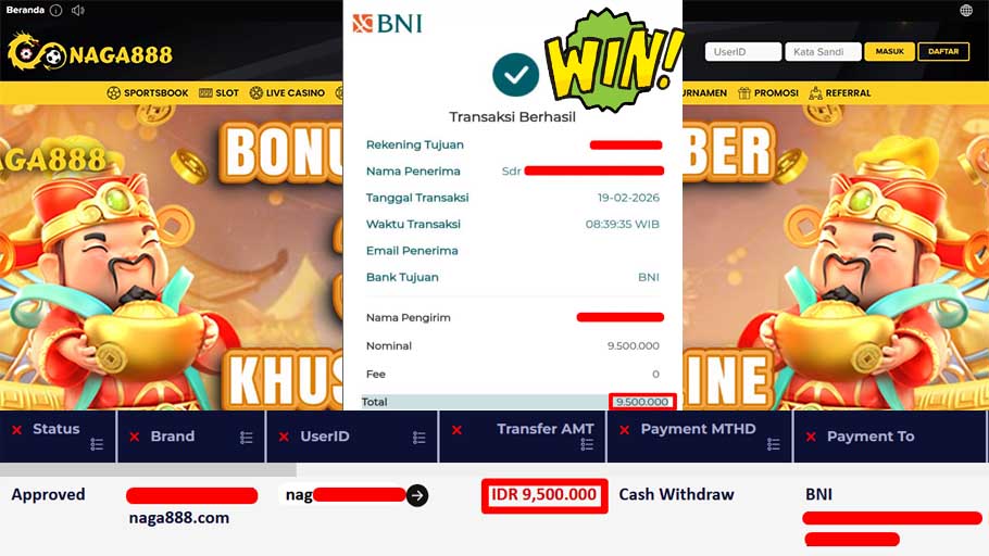 Bukti Kemenangan Withdraw IDR9,500,000,- | NAGA888