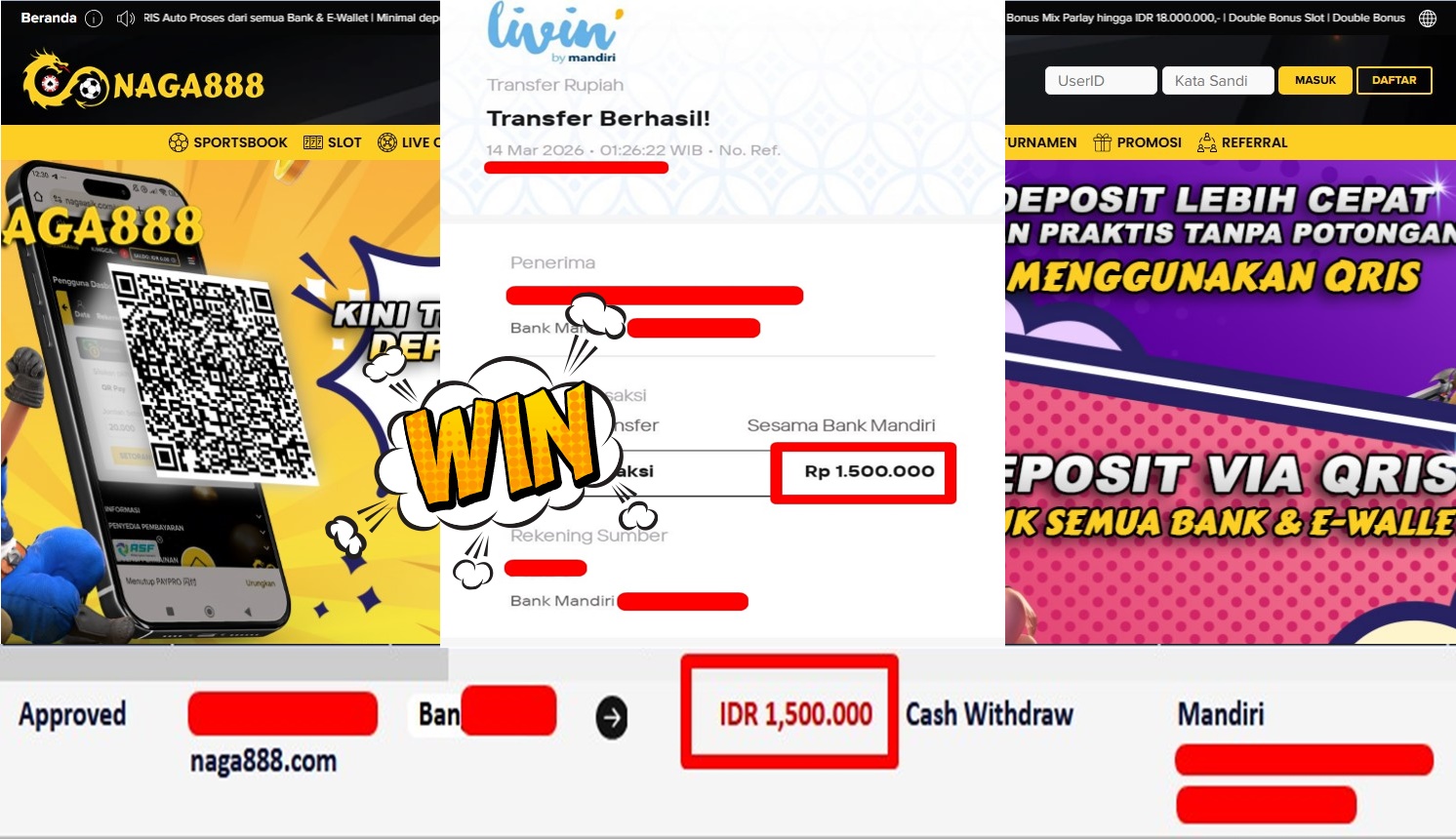 Bukti Kemenangan Withdraw IDR1,500,000,- | NAGA888