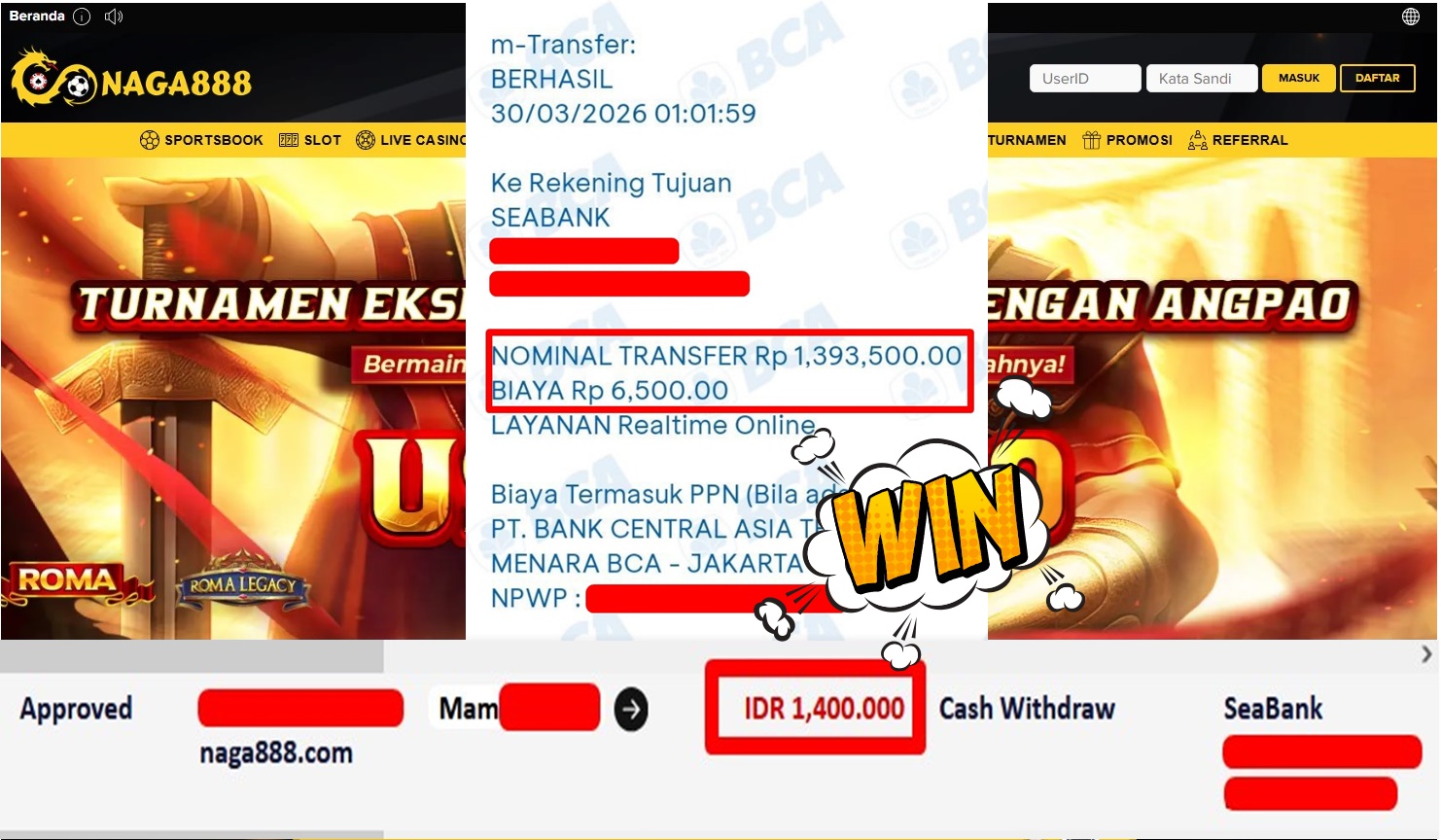 Bukti Kemenangan Withdraw IDR1,400,000,- | NAGA888