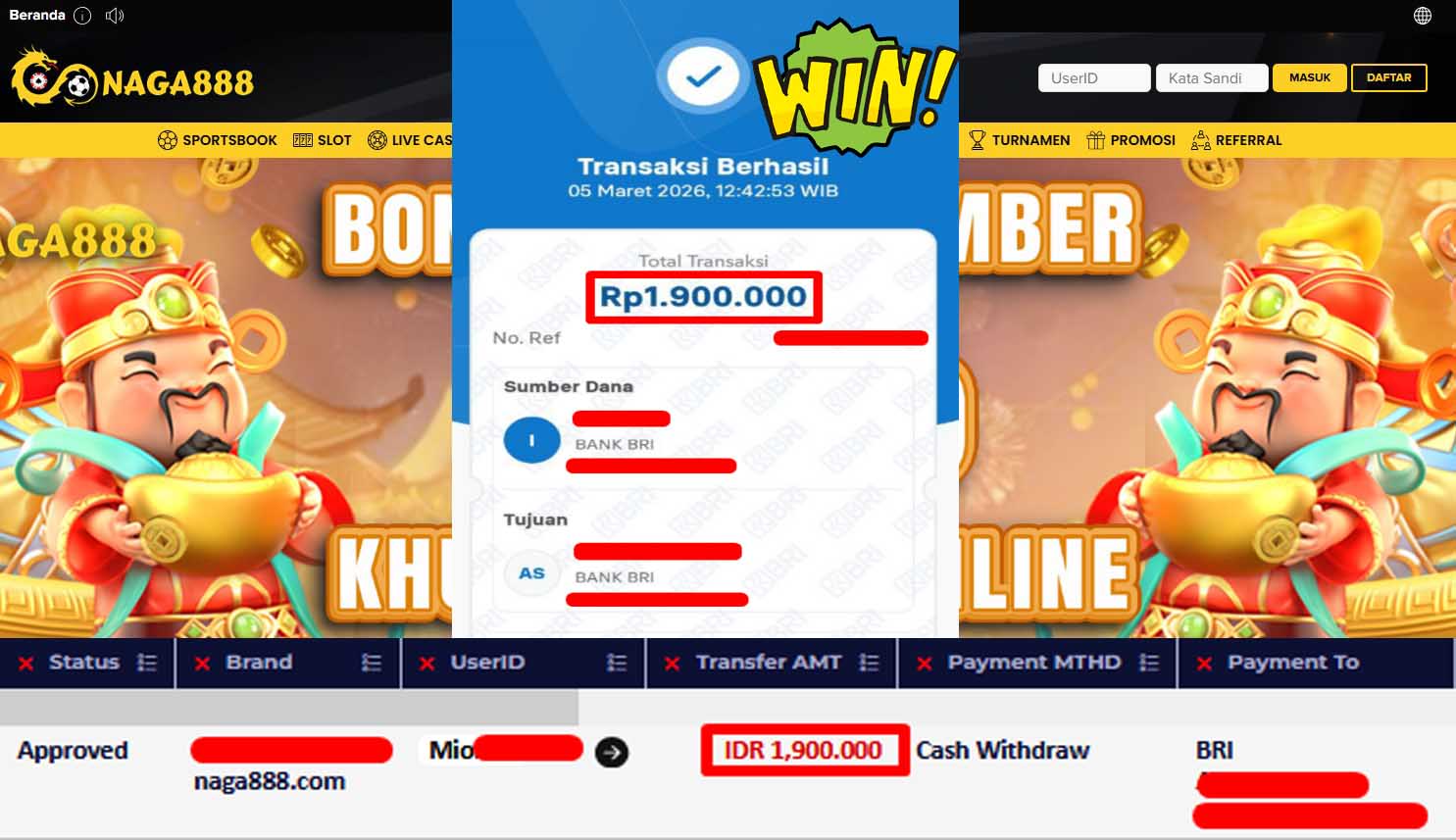 Bukti Kemenangan Withdraw IDR1,900,000,- | NAGA888