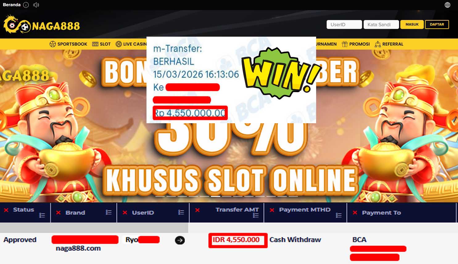 Bukti Kemenangan Withdraw IDR4,550,000,- | NAGA888