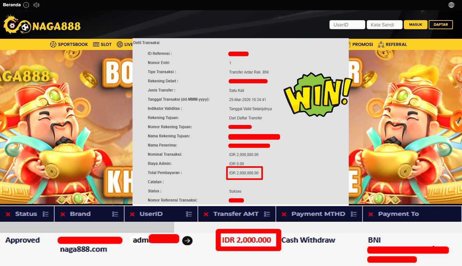 Bukti Kemenangan Withdraw IDR2,000,000,- | NAGA888
