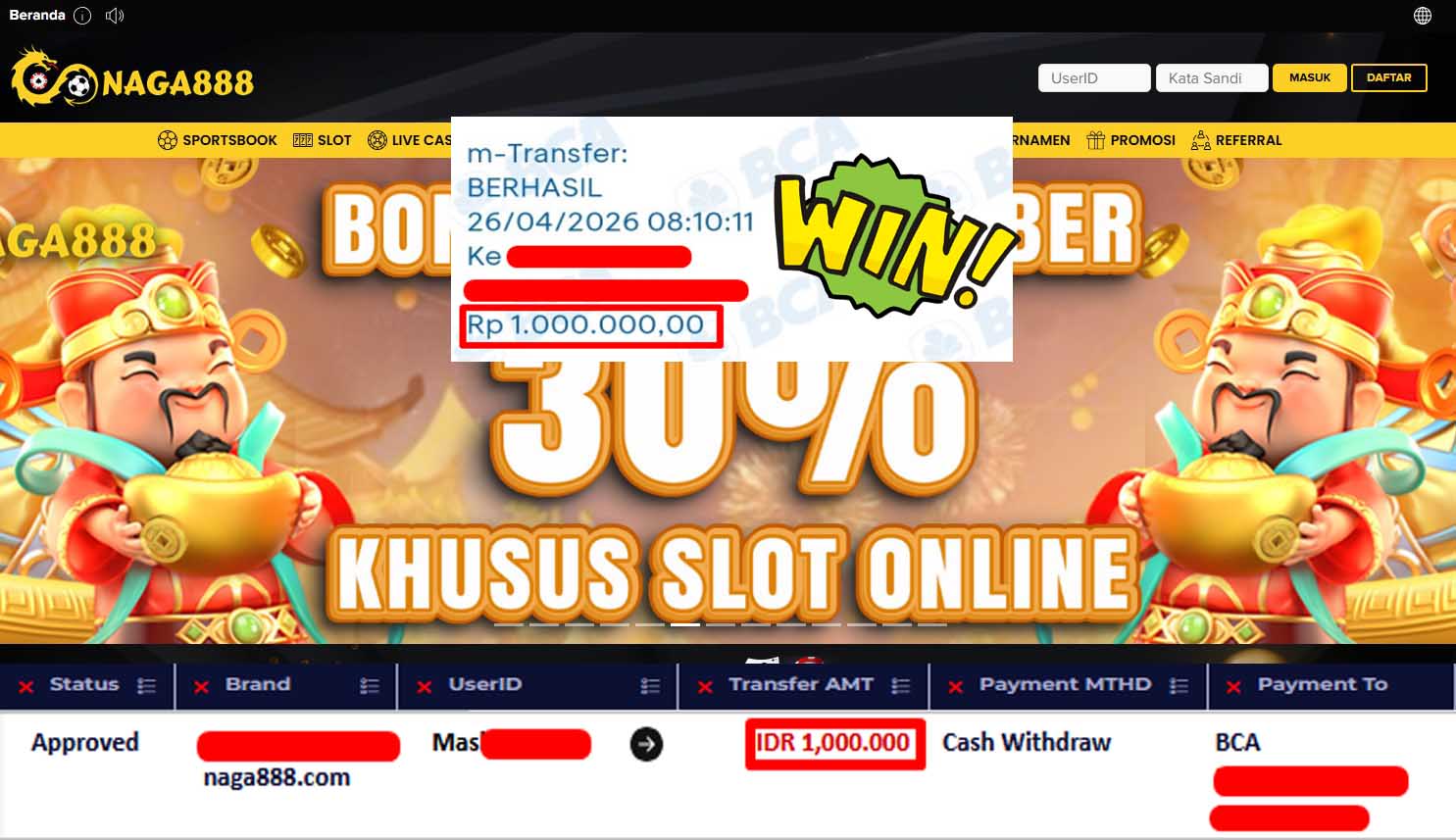 Bukti Kemenangan Withdraw IDR1,000,000- | NAGA888