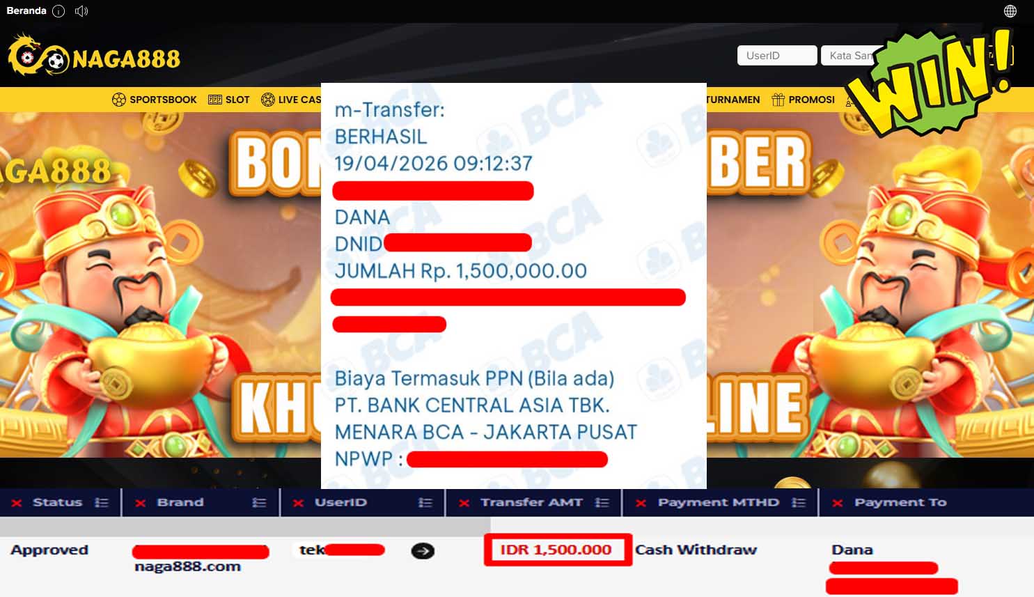 Bukti Kemenangan Withdraw IDR1,500,000- | NAGA888