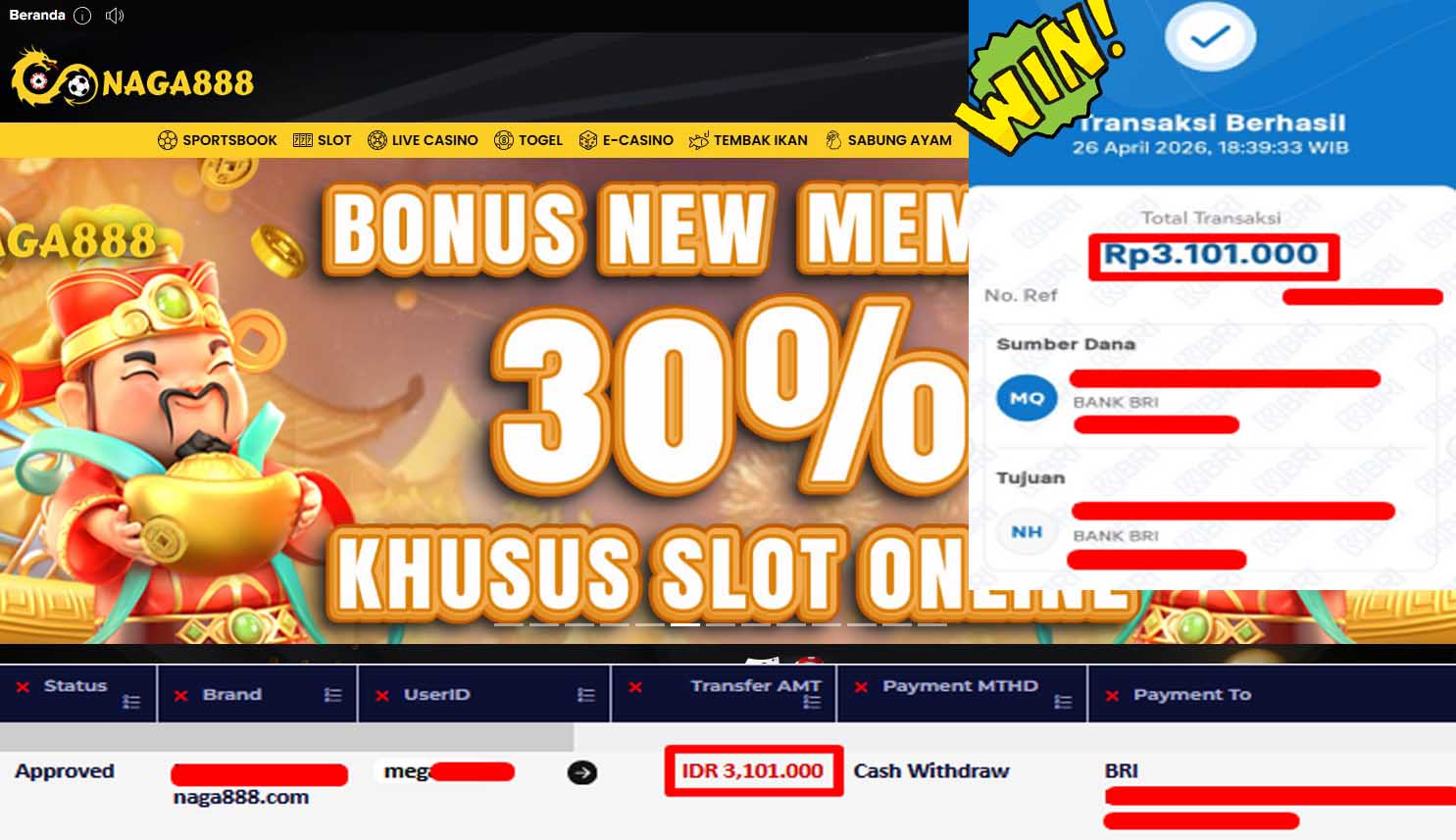 Bukti Kemenangan Withdraw IDR3,101,000- | NAGA888