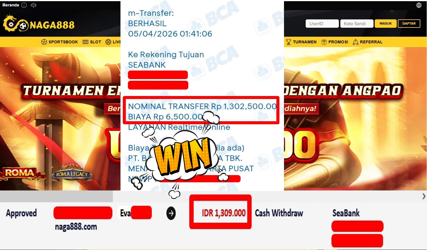 Bukti Kemenangan Withdraw IDR1,309,000,- | NAGA888