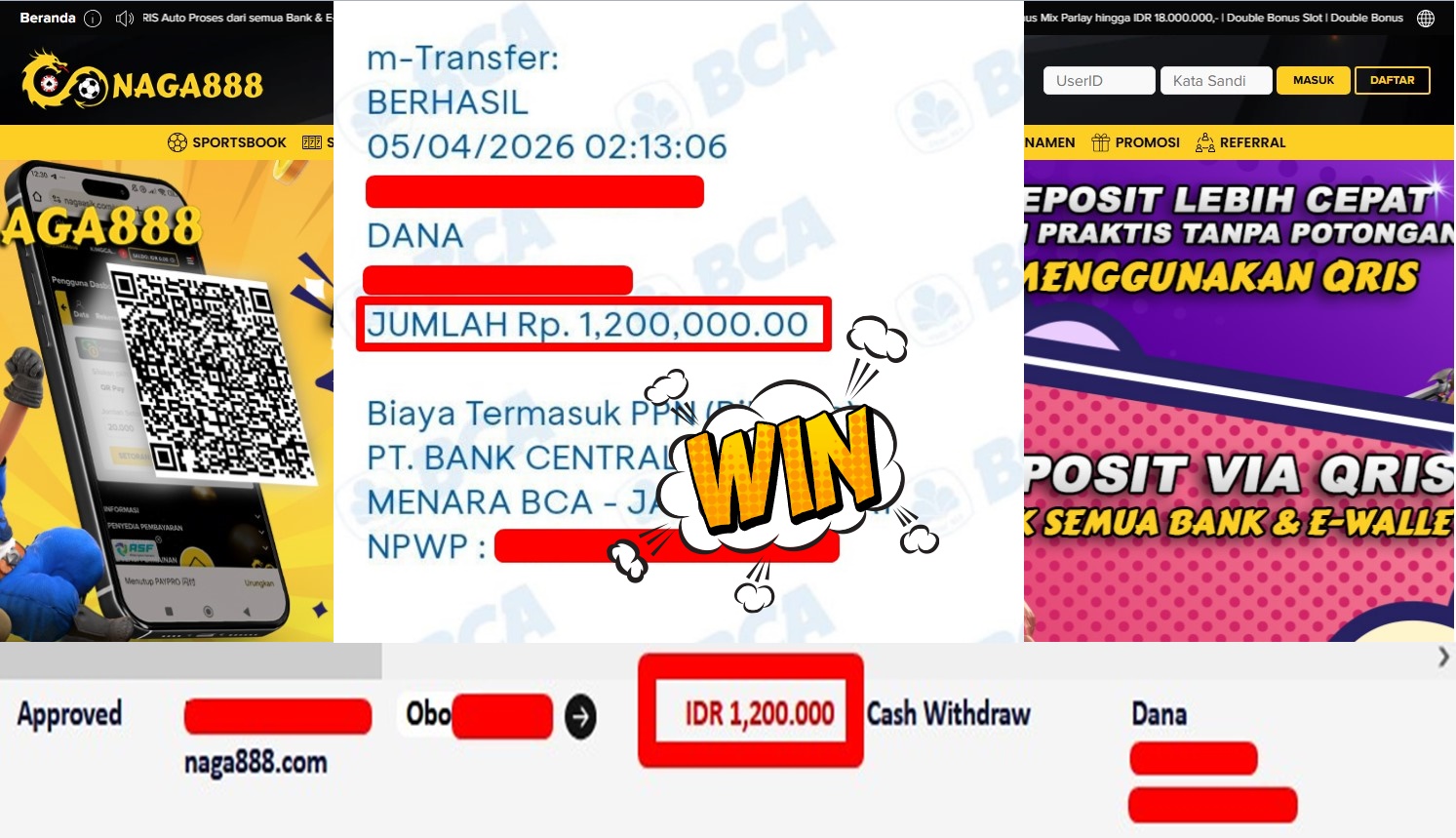 Bukti Kemenangan Withdraw IDR1,200,000,- | NAGA888