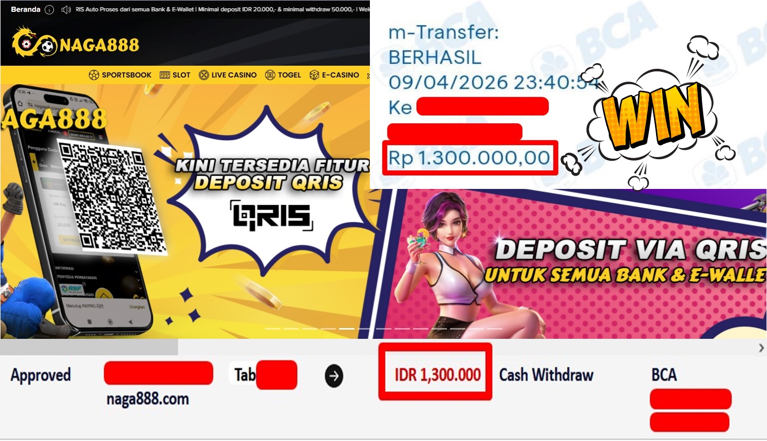 Bukti Kemenangan Withdraw IDR1,300,000,- | NAGA888