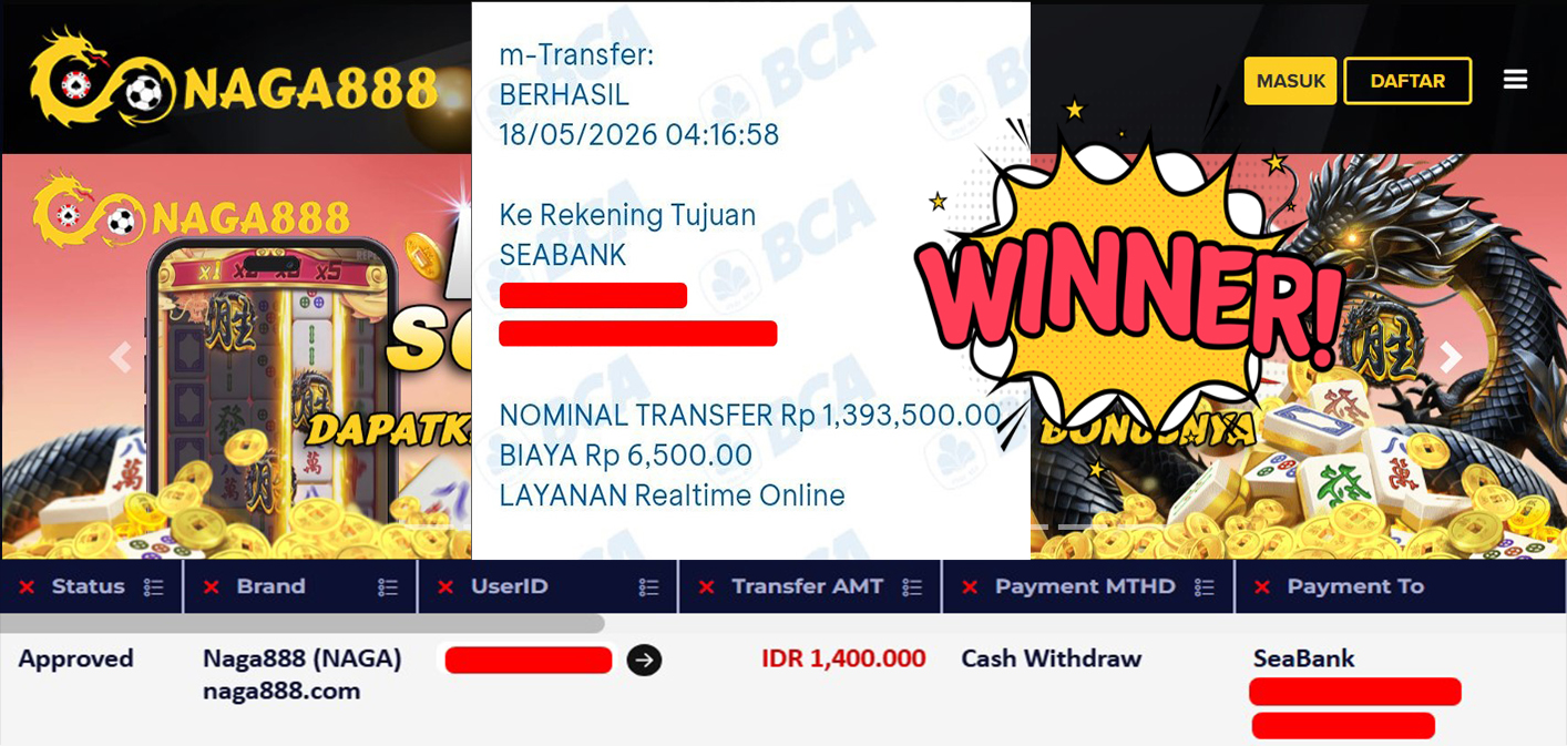 Bukti Kemenangan Withdraw IDR 1.400.000,- | NAGA888