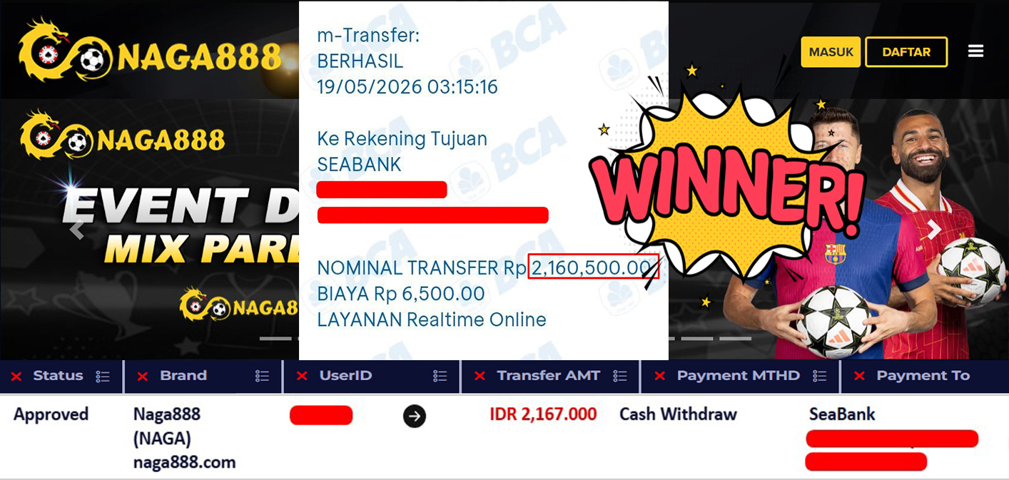 Bukti Kemenangan Withdraw IDR 2.167.000,- | NAGA888