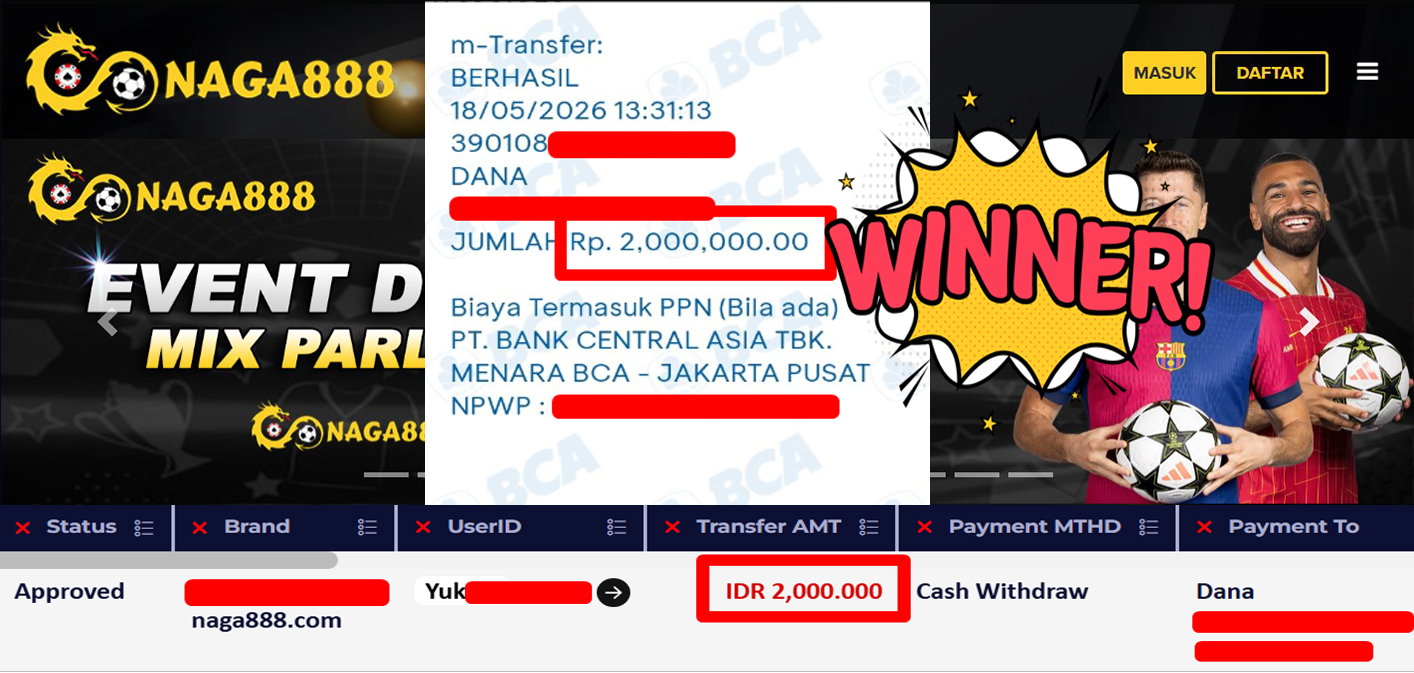 Bukti Kemenangan Withdraw IDR 2.000.000,- | NAGA888