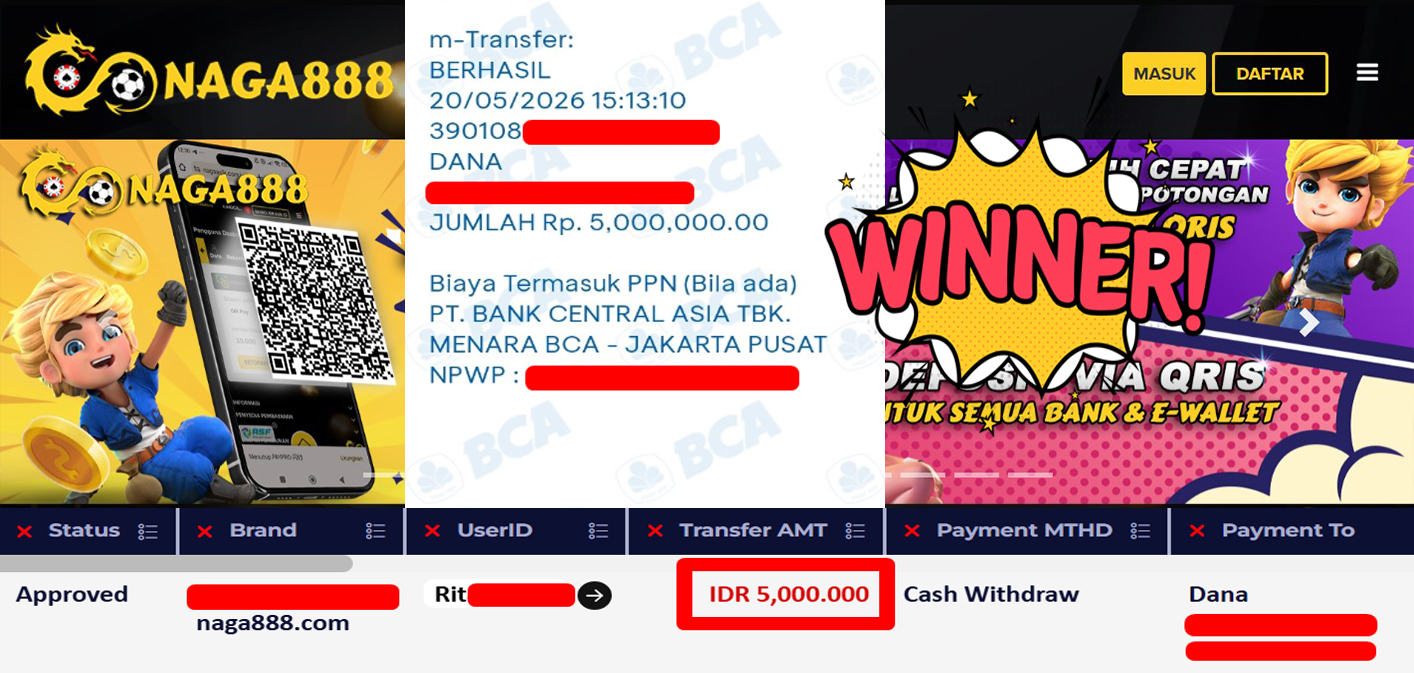 Bukti Kemenangan Withdraw IDR 5.000.000,- | NAGA888