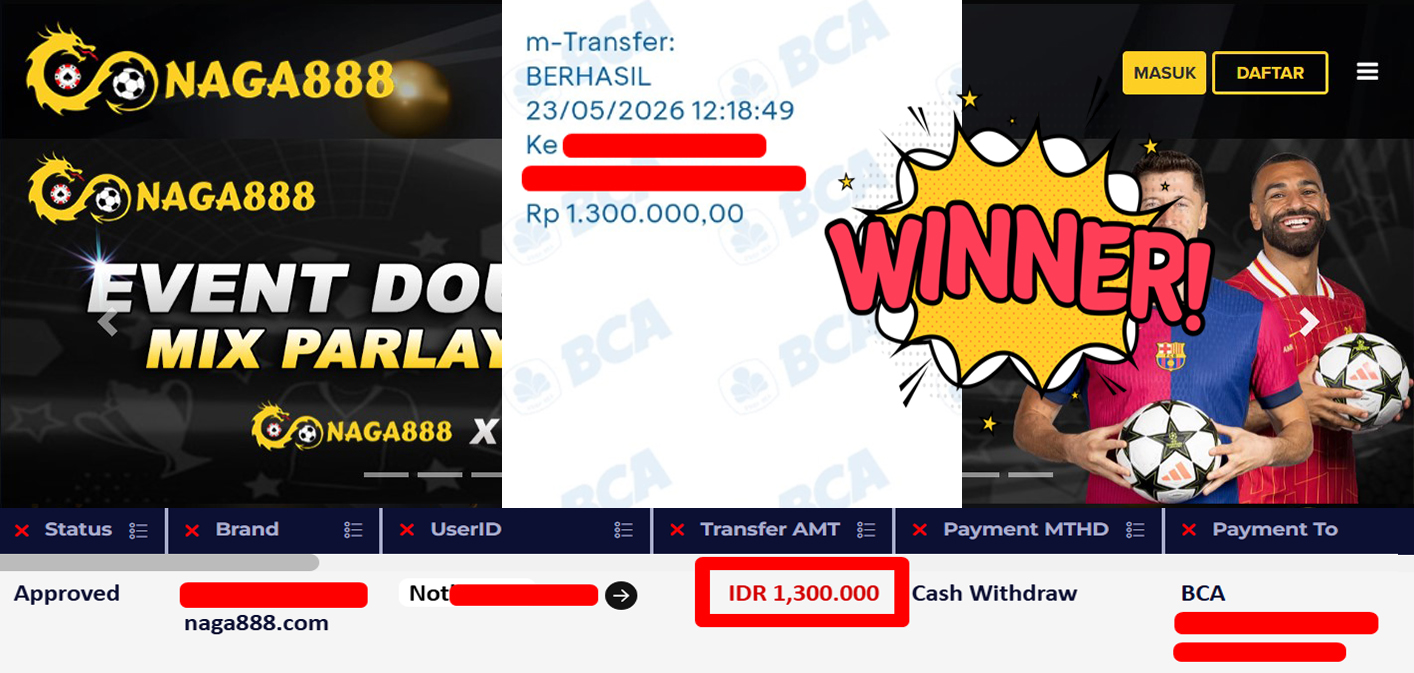 Bukti Kemenangan Withdraw IDR 1.300.000,- | NAGA888