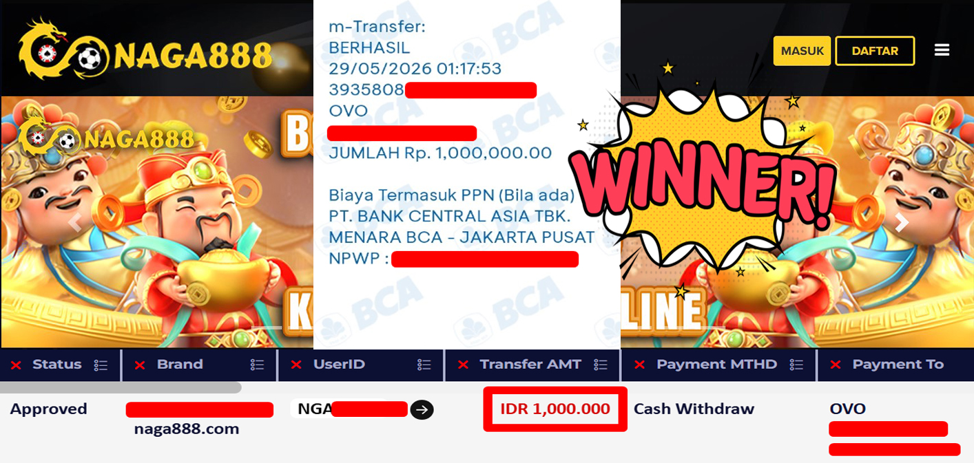 Bukti Kemenangan Withdraw IDR 1.000.000,- | NAGA888