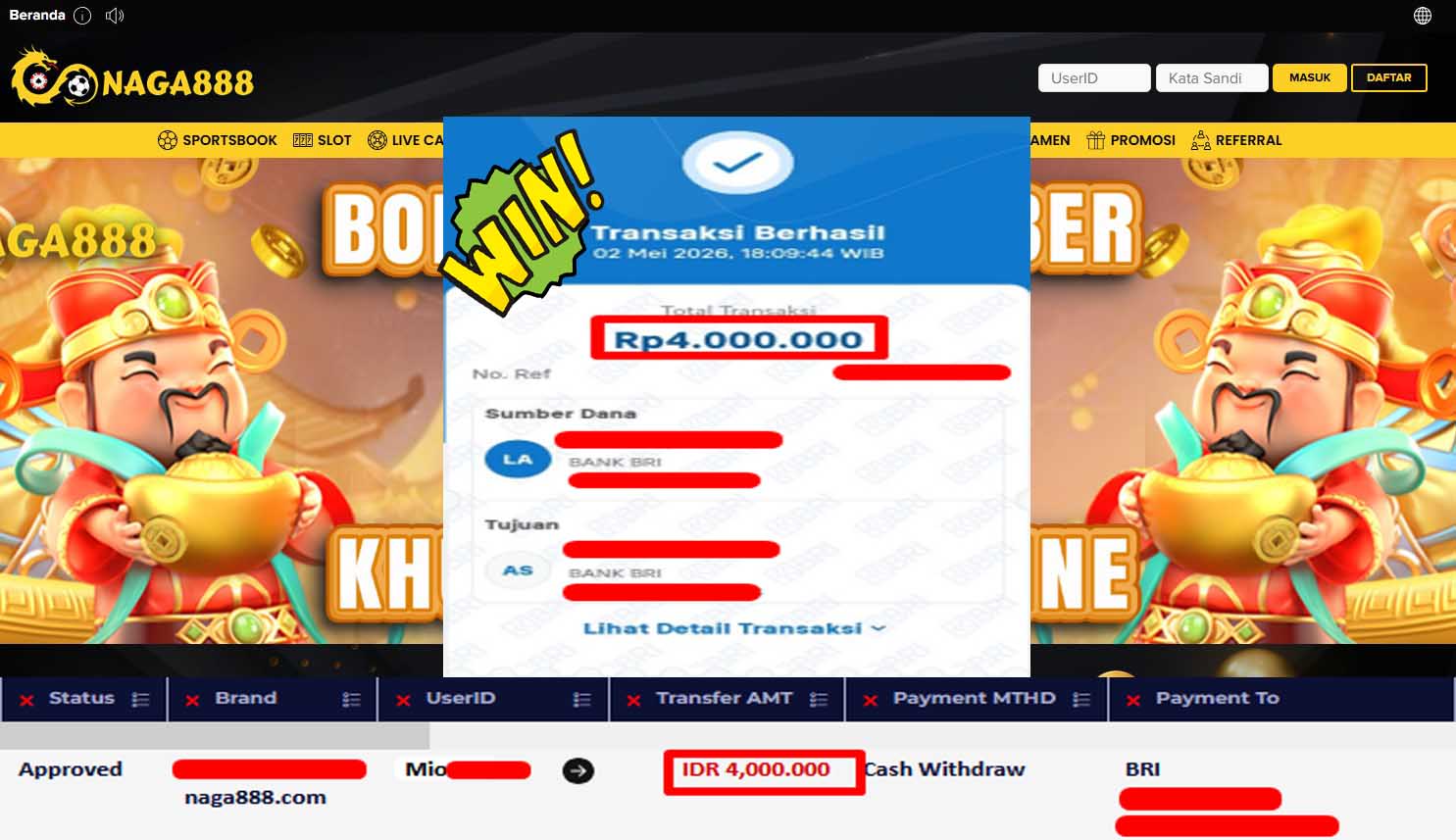 Bukti Kemenangan Withdraw IDR4,000,000- | NAGA888