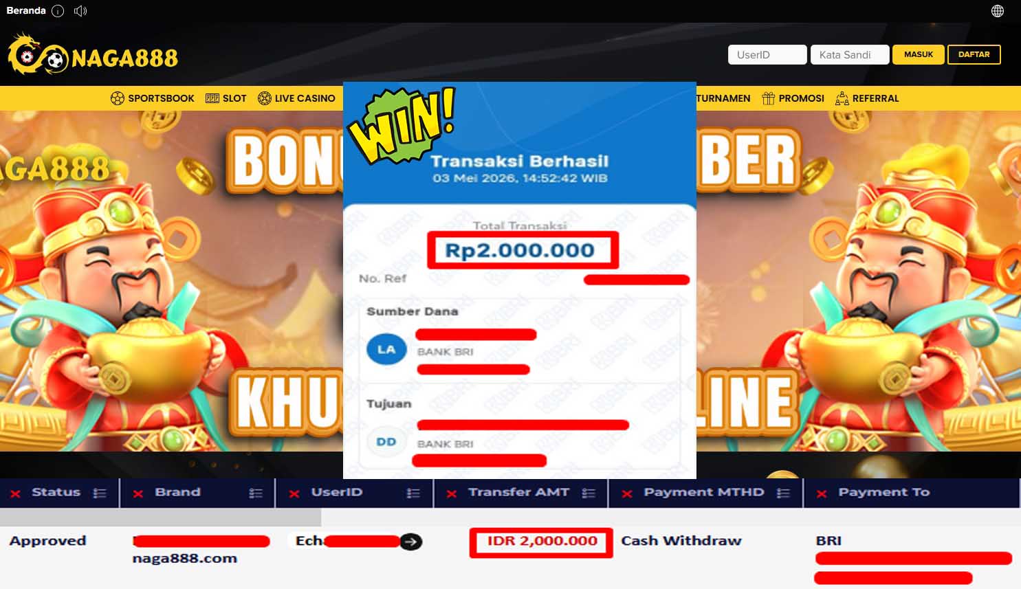 Bukti Kemenangan Withdraw IDR2,000,000- | NAGA888