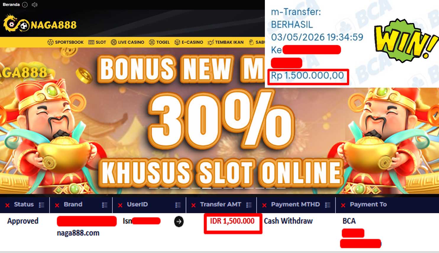 Bukti Kemenangan Withdraw IDR1,500,000- | NAGA888