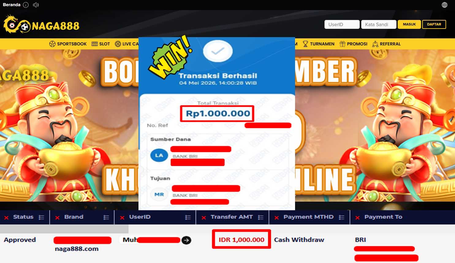 Bukti Kemenangan Withdraw IDR1,000,000- | NAGA888