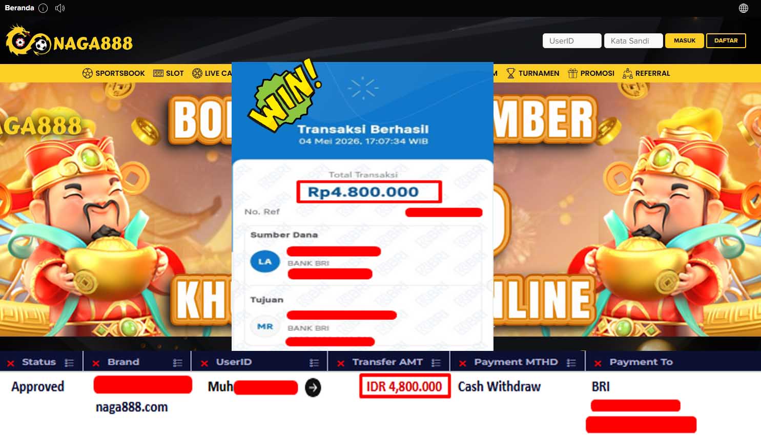 Bukti Kemenangan Withdraw IDR4,800,000- | NAGA888