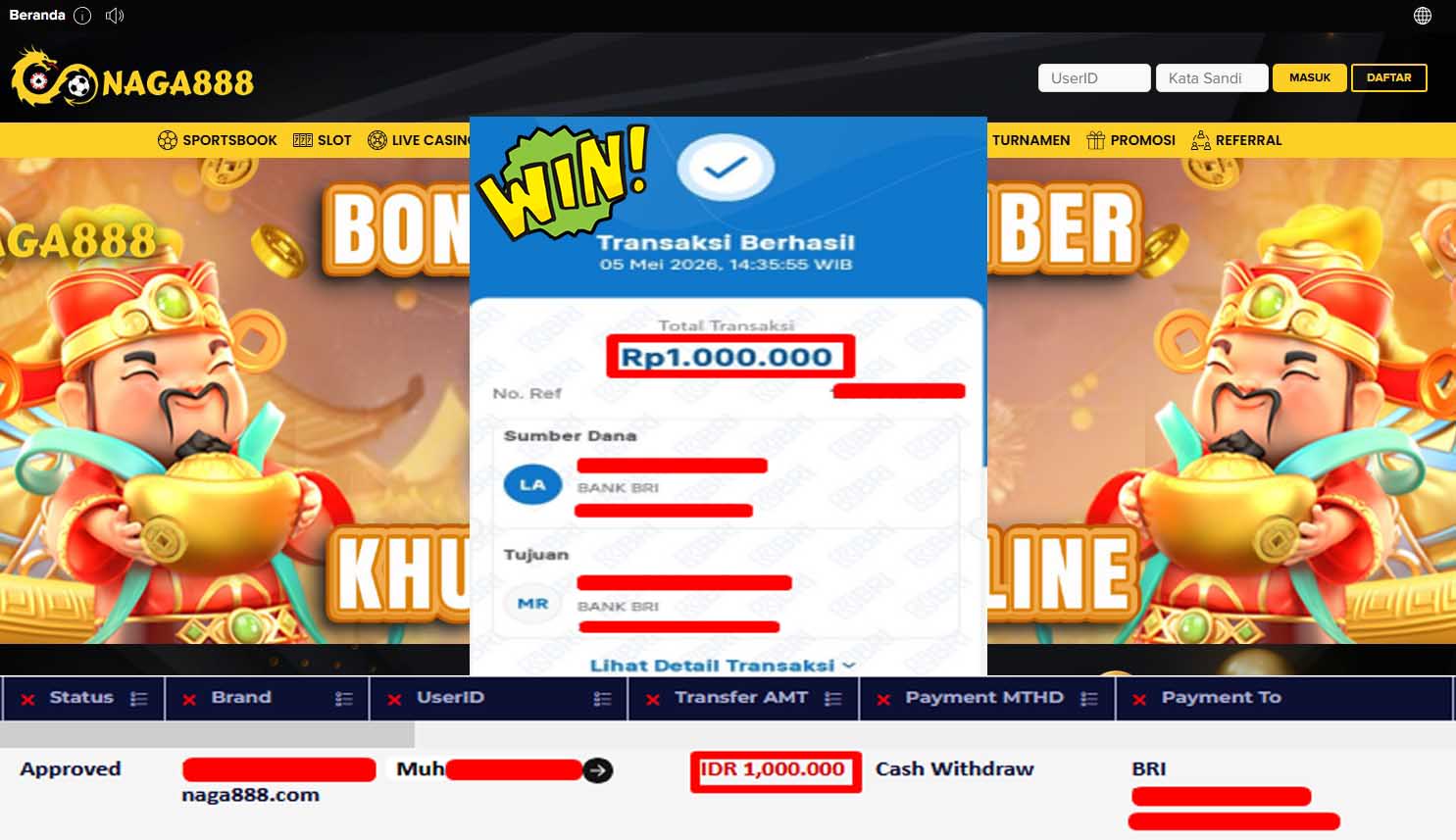 Bukti Kemenangan Withdraw IDR1,000,000- | NAGA888