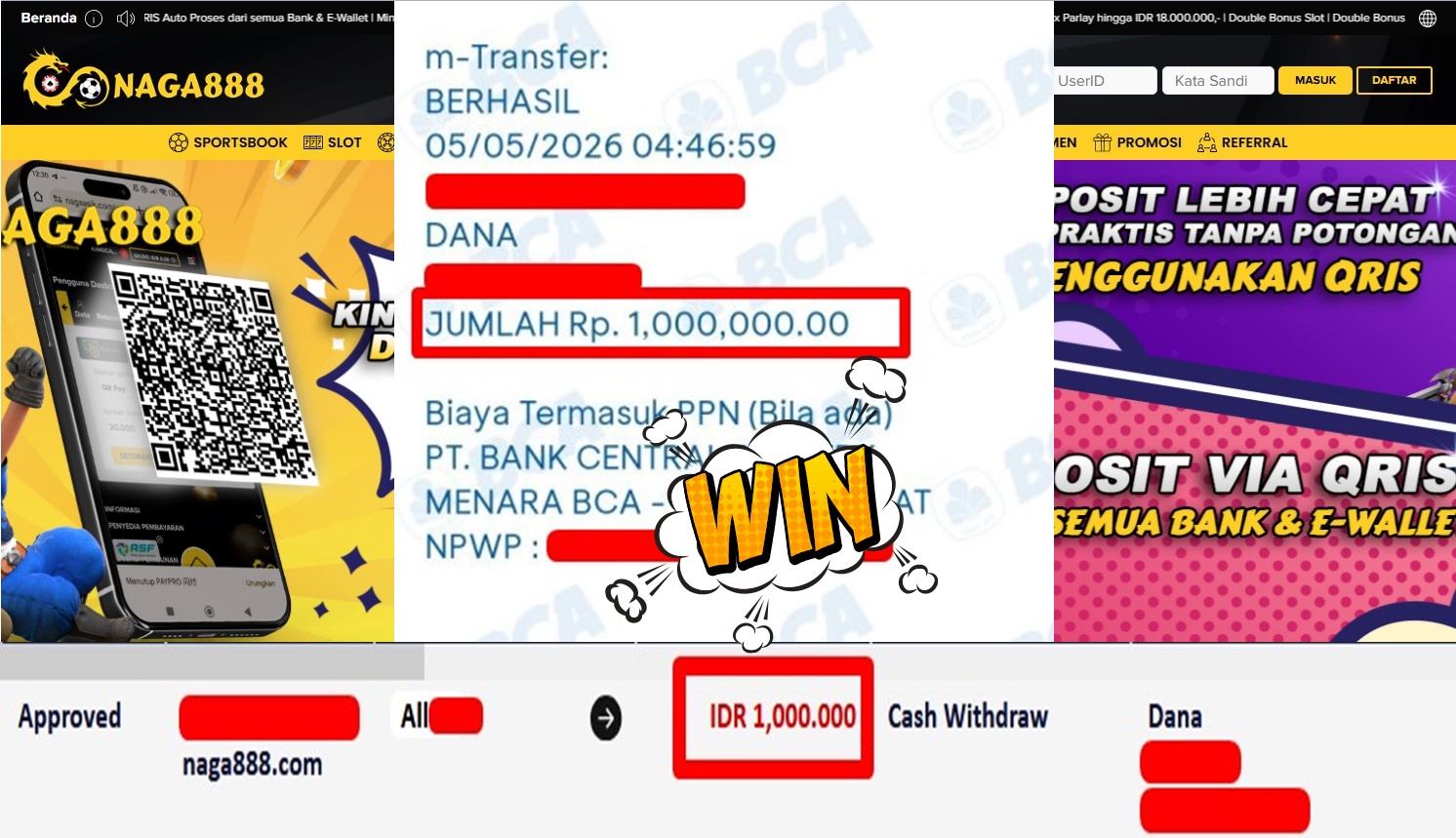 Bukti Kemenangan Withdraw IDR1,000,000- | NAGA888