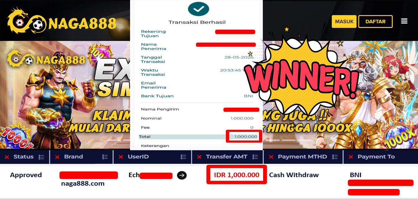 Bukti Kemenangan Withdraw IDR 1.000.000,- | NAGA888