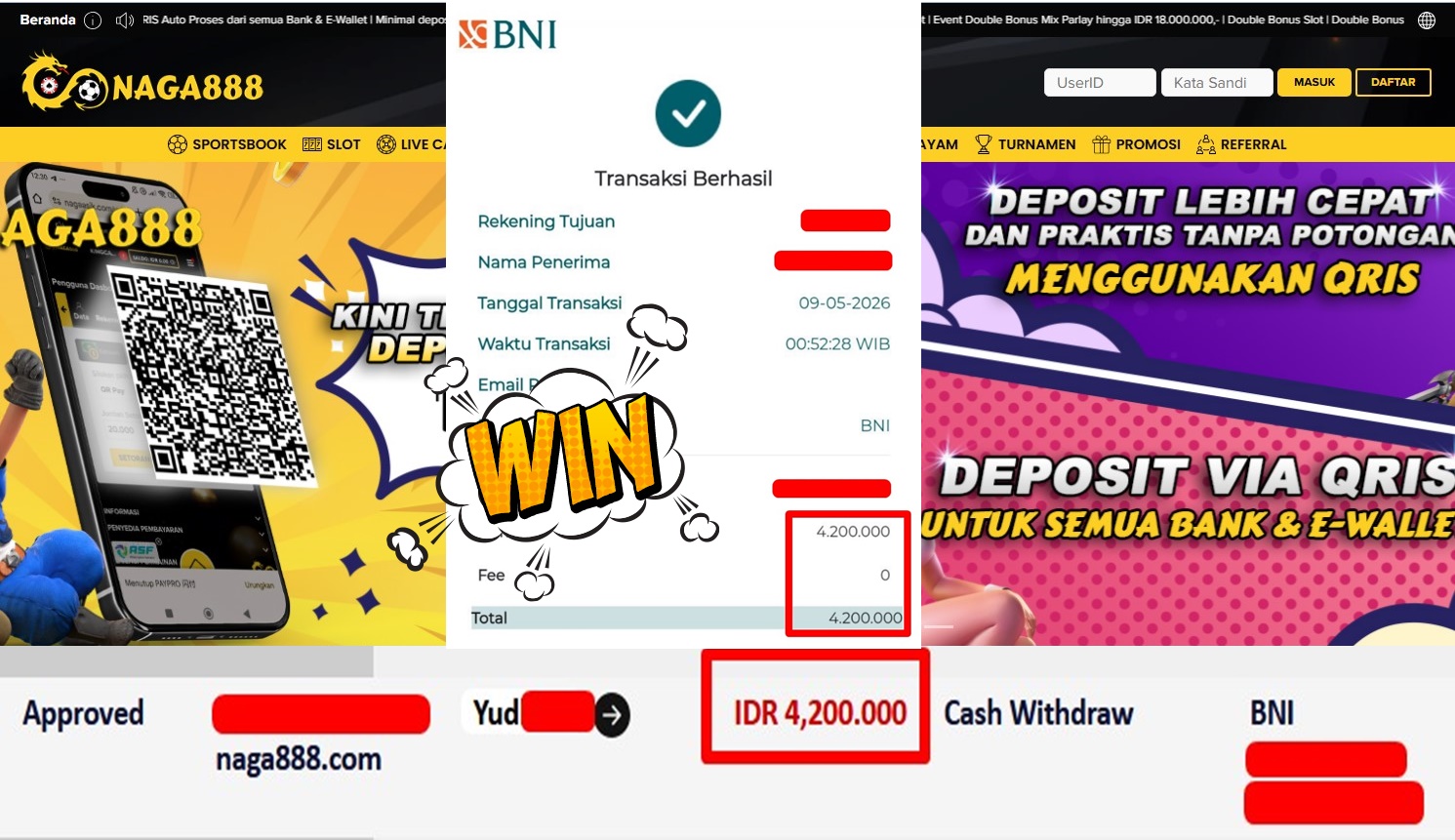 Bukti Kemenangan Withdraw IDR 4.200.000,- | NAGA888