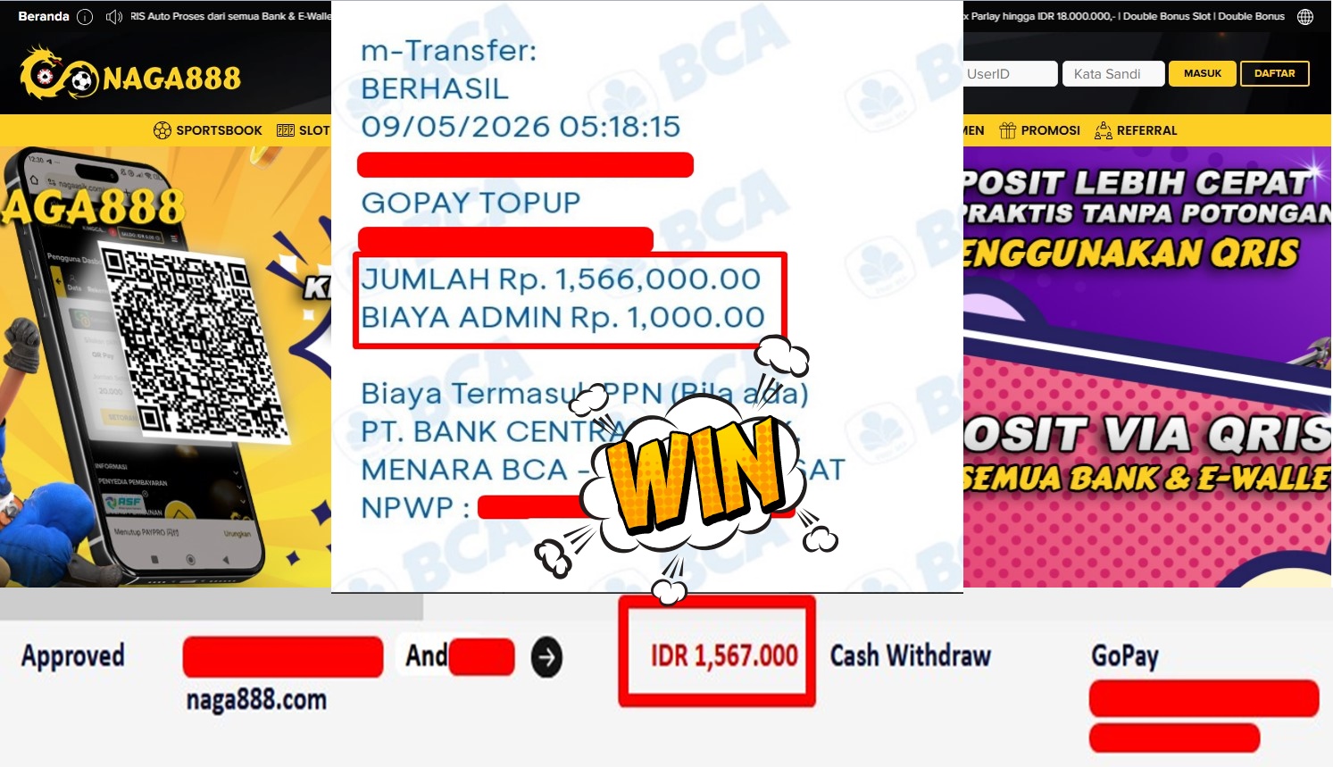 Bukti Kemenangan Withdraw IDR 1.567.000,- | NAGA888
