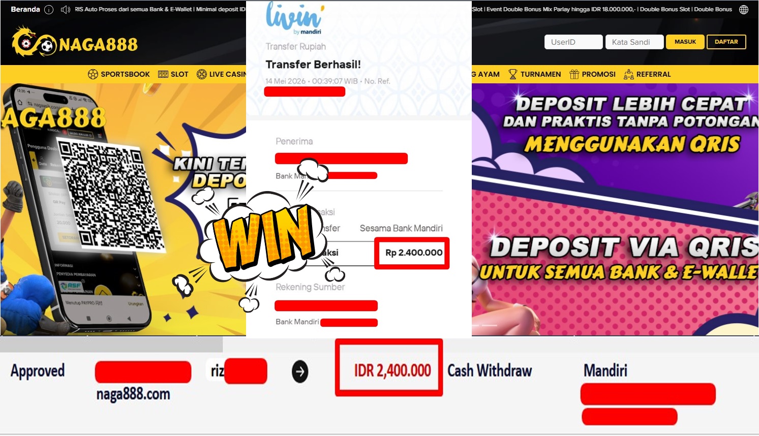 Bukti Kemenangan Withdraw IDR 2.400.000,- | NAGA888