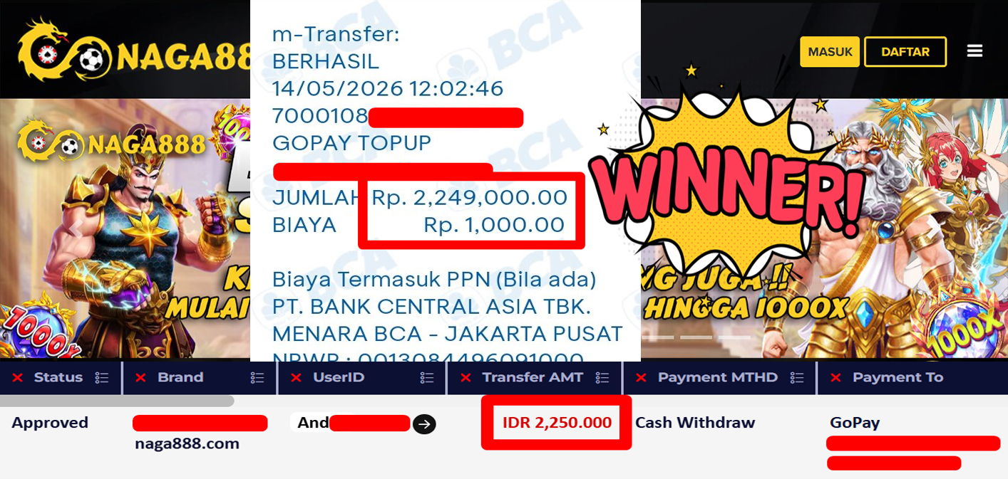 Bukti Kemenangan Withdraw IDR 2.250.000,- | NAGA888