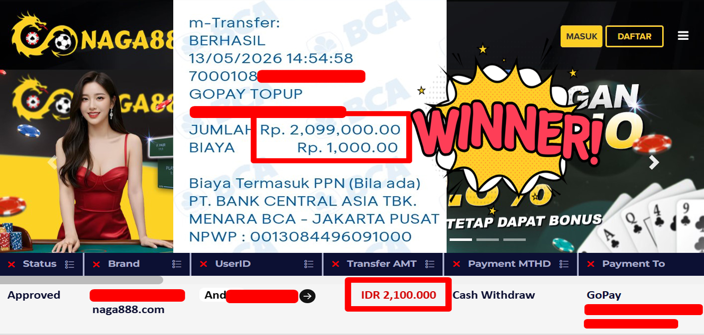 Bukti Kemenangan Withdraw IDR 2.100.000,- | NAGA888