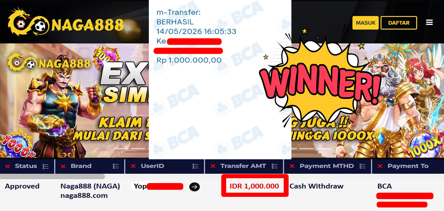 Bukti Kemenangan Withdraw IDR 1.000.000,- | NAGA888